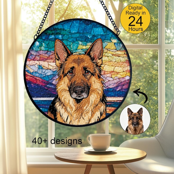 Atrapasol personalizado para mascotas, con la flor de nacimiento. Retrato a partir de una foto. Regalo conmemorativo para mascotas. Adorno navideño personalizado de vitral.