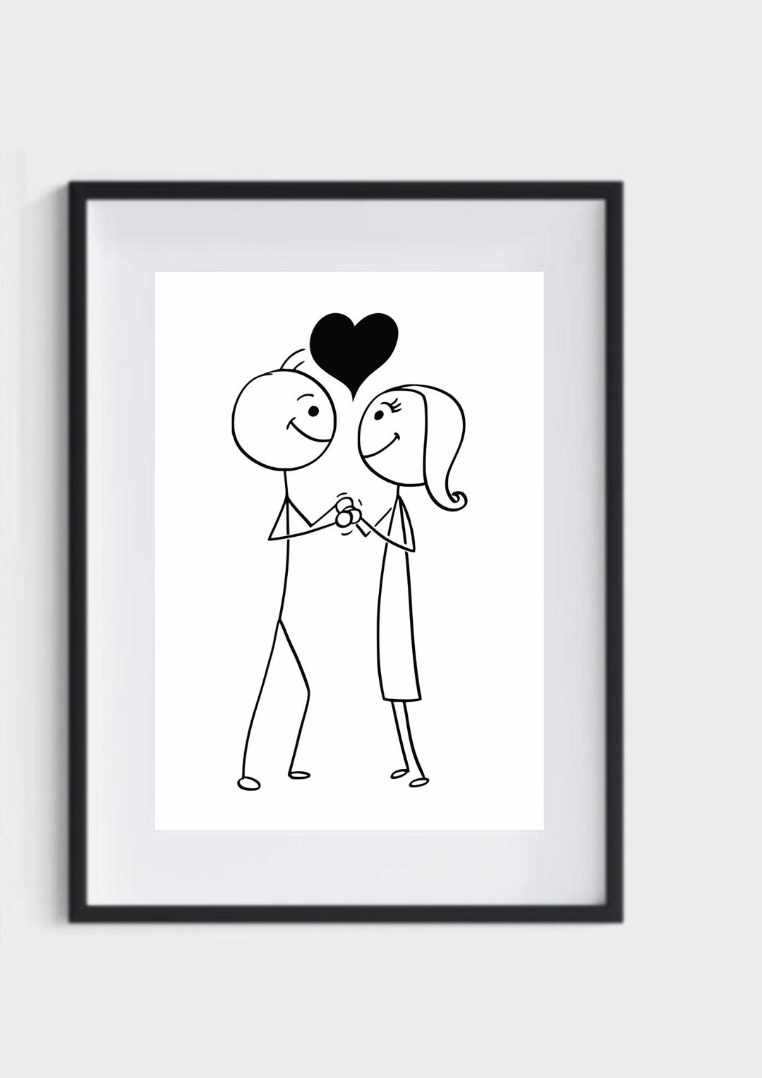 Romantic Stick Figure Couple Holding Hands Wall Art – Minimalist Love ...