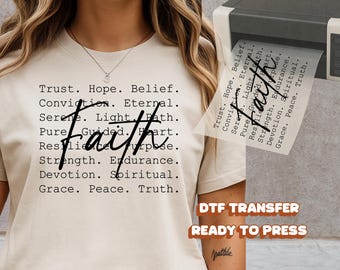 Faith Christian DTF Transfer Design Inspirational Belief Word Religious Shirt Graphic Spiritual Message Daily Wear Christian Gift Idea Print