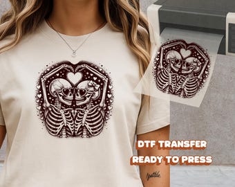 Skeleton Lovers DTF Transfer Till Death Do Us Part Edgy Gothic Valentine Heart Heat Iron On Decal Day Gift for Couples Aesthetic Apparel Art
