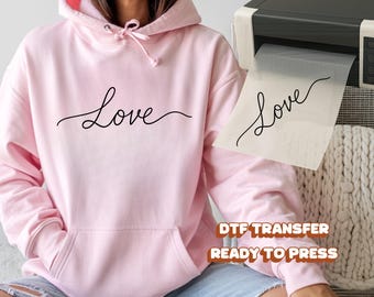 Love DTF Transfer Minimal Black Typography Valentine Simple Love Text Ready to Press for T Shirt Hoodie Sweatshirt Unisex Gift Apparel Set