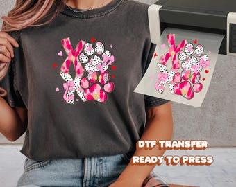 XOXO Paw Print DTF Transfer Ready to Press Cute Dog Mom Valentine Pink Leopard Cheetah Heart Heat Iron On Decal Coquette Bow DIY Apparel Art