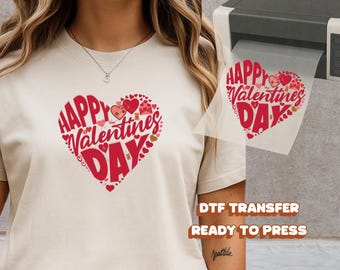 Happy Valentines Day Heart Typography DTF Transfer Ready to Press, Bold Red Love Design, Best Valentine Gift for Couples Heat Press