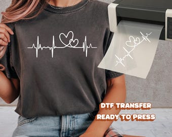 Heartbeat Heart DTF Transfer Matching Couple Love Line Art Design Ready to Press for Valentine T Shirt Hoodie Sweatshirt Set