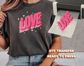 Love Western DTF Transfer Ready to Press Retro Valentine Heart 3D Typographic Heat Iron On Decal Day Gift Vintage Cowgirl Shirt DIY Apparel