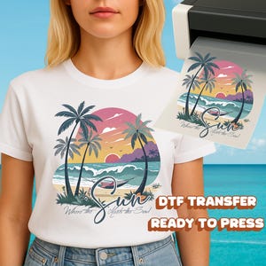 Tropical Palm Tree Sunset Summer DTF Transfer – Soulful Beach Scene, Ready to Press Heat Transfer for T-Shirts