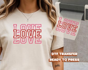Love DTF Transfer Pink Red Varsity Typography Valentine Design Ready to Press for T Shirt Hoodie Sweatshirt Unisex Gift Couple Matching