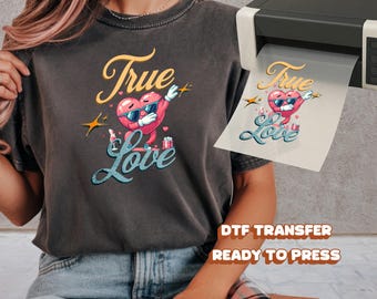True Love DTF Transfer Ready to Press Funny Dabbing Heart Sunglasses Valentines Day Gift Trendy Gen Z Shirt Iron On Decal Humor DIY Apparel