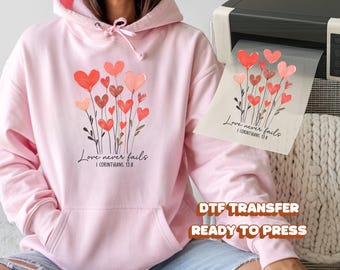 Floral Heart Bouquet DTF Transfer Ready to Press Valentine Stemmed Flowers Iron On Romantic Pastel Love Gift Design Apparel