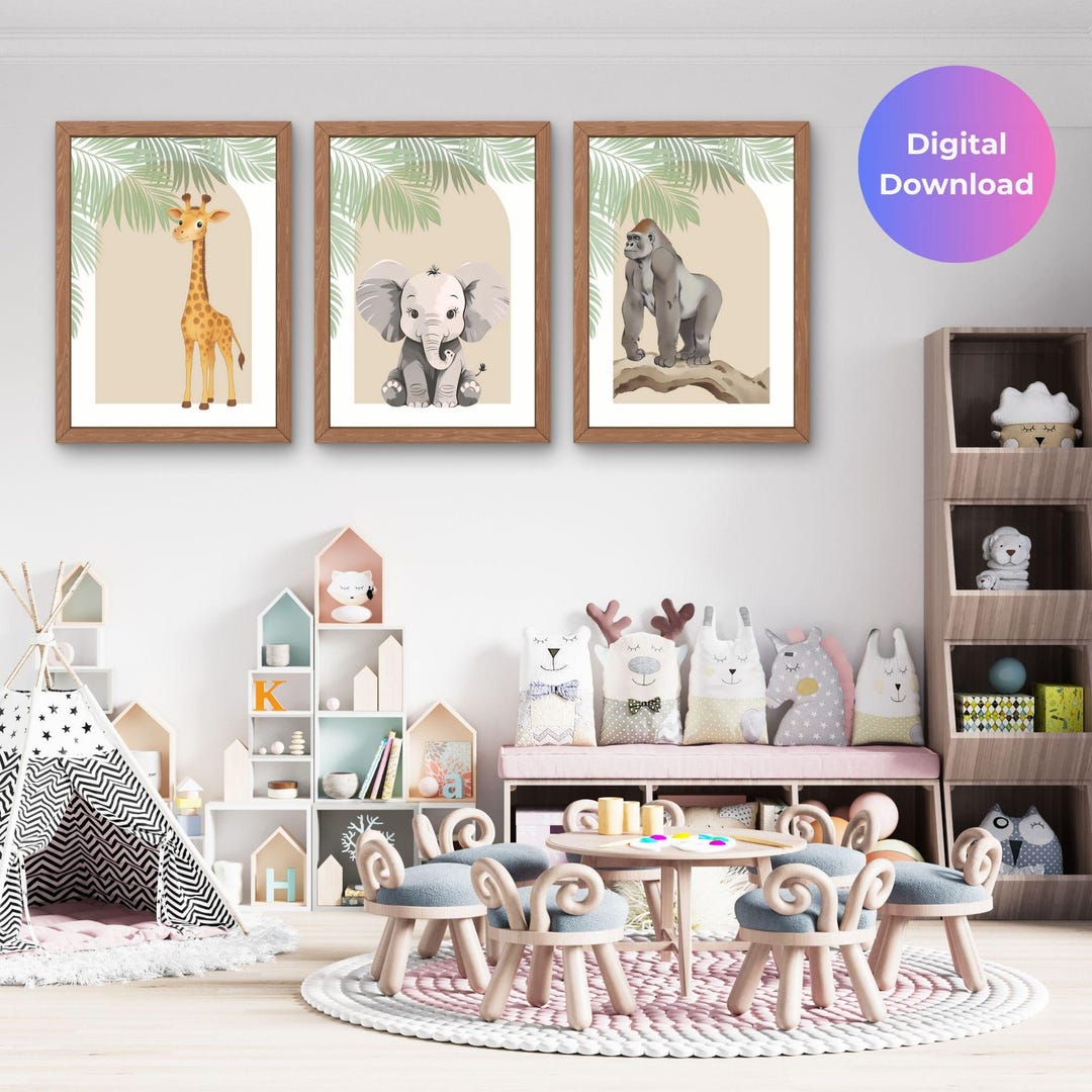 Safari Animal Prints Set | Beige Jungle Nursery Art (digital Download ...