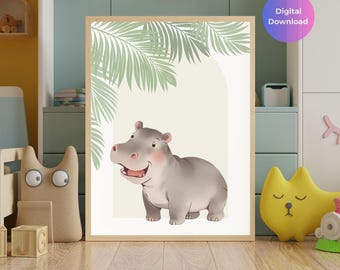 Baby Hippo Nursery Print | Safari Jungle Animal Artwork (Digital Download)