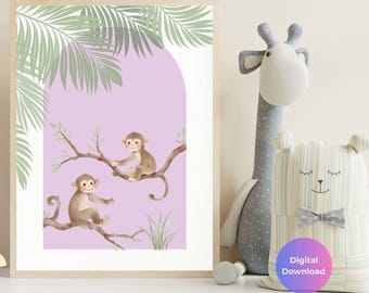 Apa Safari Barnrumstryck | Lekfull barnrumsdekoration (digital nedladdning)