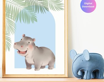 Baby Hippo Nursery Print | Safari Jungle Wall Art (Digital Download)