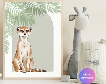 Baby Meerkat Print | Green Jungle Nursery Decor (Digital Download)