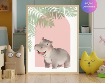 Baby Hippo Nursery Art Print | Jungle Safari Decor (Digital Download)