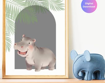 Baby Hippo Nursery Print | Safari Jungle Decor (Digital Download)
