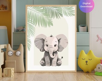 Baby Elephant Nursery Art Print | Safari Jungle Decor (Digital Download)
