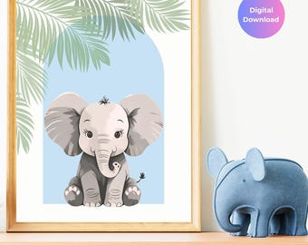 Baby Elephant Nursery Art Print | Safari Animal Decor (Digital Download)