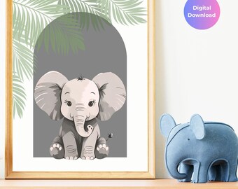 Baby Elephant Nursery Print | Grey Safari Jungle Decor (Digital Download)
