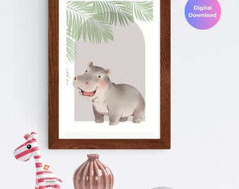 Baby Hippo Nursery Art Print | Safari Jungle Decor (Digital Download)
