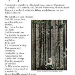 Synopses - Death- 8x10 Hand Signed Poetry Art Print – Archival Quality – Original Poem Wall Art – Minimalist Verse Decor