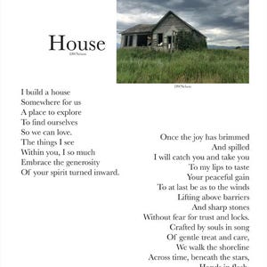 House - Song- 8x10 Hand Signed Poetry Art Print – Archival Quality – Original Poem Wall Art – Minimalist Verse Decor
