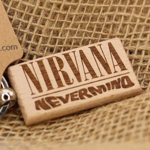 Nirvana Nevermind Keychain: Laser Engraved Hardwood, Stainless Steel Keyring