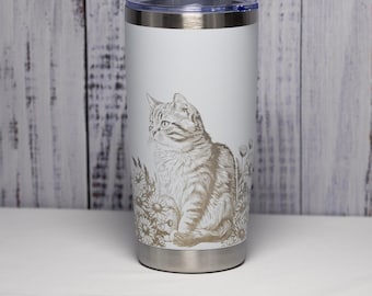Cat Lover roestvrijstalen beker, lasergegraveerd (20 oz, warm en koud)