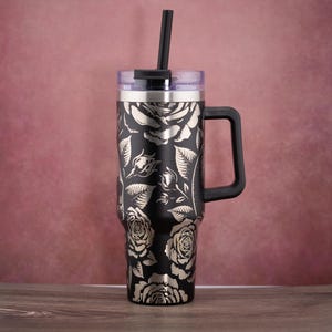 Skulls and Roses Tumbler - Laser Engraved Gothic 40oz Insulated Cup