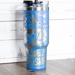 Vaso de pesca: regalo de pescador de acero inoxidable de 40 oz grabado con láser