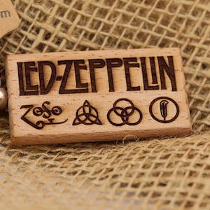 Led Zeppelin Keychain - Laser Engraved Hardwood with Stainless Steel Ring