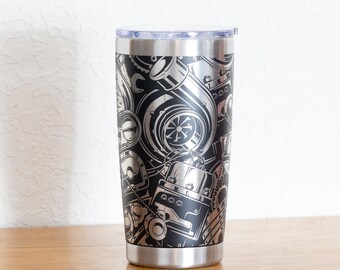 Car Parts Tumbler: Laser Engraved Stainless Steel, 20oz