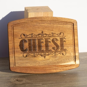 Acacia wood cheese charcuterie board: laser engraved rustic serving tray
