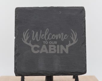 Cabin Coasters: Rustic Slate Drink Pads (Laser Engraved, Set of 4)