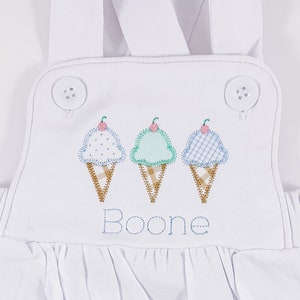 Boy&#39;s Personalized White Bubble with Ice Cream Cones Appliqué