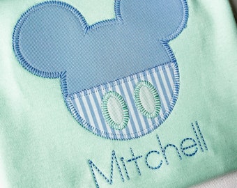 Boys 12M-8 Personalized Mint Green Shirt with Big Happy Mouse  Applique Design