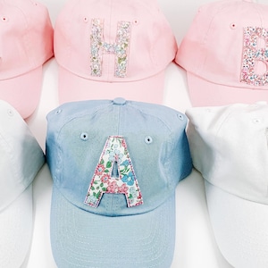 Hat: Monogrammed Floral Fabric Initial - Fits Children (2T-10) and Adult Size - All are Adjustable
