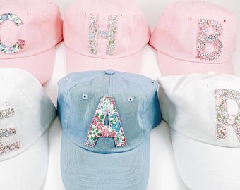 Hat: Monogrammed Floral Fabric Initial - Fits Children (2T-10) and Adult Size - All are Adjustable