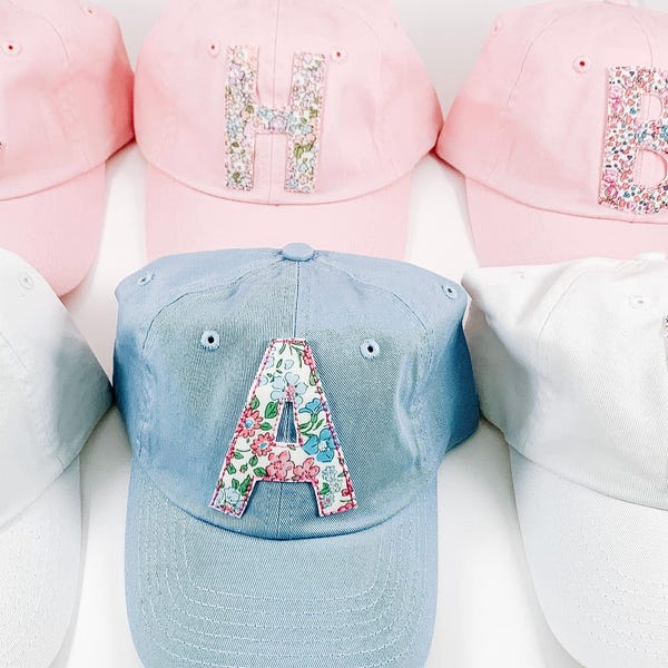 Hat: Monogrammed Floral Fabric Initial - Fits Children (2T-10) and Adult Size - All are Adjustable