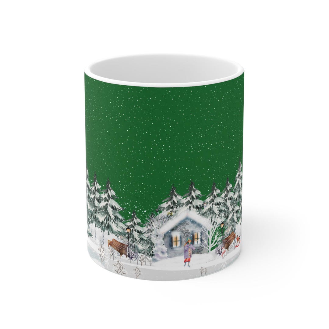 Snowy Cabin Forest Mug | Christmas Winter Scene Ceramic Coffee Cup - Etsy