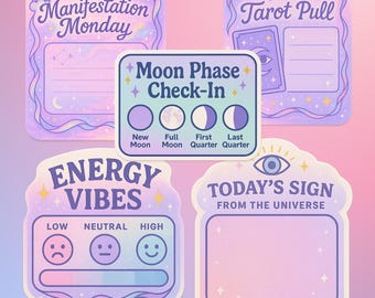 Printable Self Care Digital Sticker Pack, Digital Download Tarot, Moon Phases & Energy Check-In Instant Download, Self Care Gift