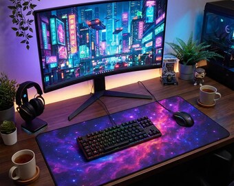 Cosmic Blue Desk Mat, Cute Large Desk Pad, Galaxy Desk Mat Aesthetic, Unique Office Desk Pad, Holiday Gift Idea