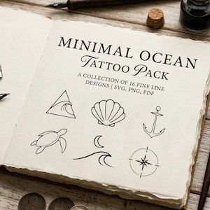 Diseños minimalistas de tatuajes oceánicos / Arte marino de líneas finas (descarga digital)