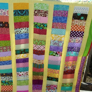 15% Off Strippy Lap Quilt Chinese Coins Hand Quilted Perfect Size for Wheelchair Use Lots of Yellow