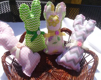 Fabric Easter Bunnies Pastel Fabric Rabbits Easter Rabbits Spring Decor Easter Decorations