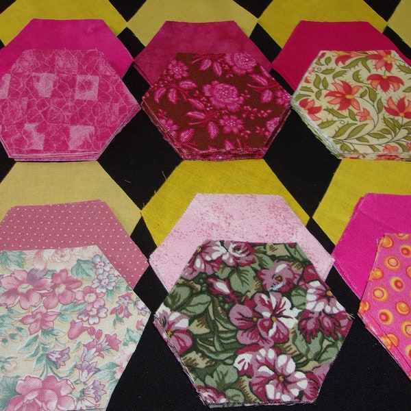 Grandmother's Flower Garden Hexagons to Make Blocks 19 Pieces Per Set Pink Set of Eight (8)