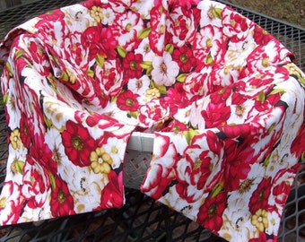 Red and White Flowers on Black Breadbasket Liner Biscuit Warmer Bun Warmer 17" Reversible Breadbasket Liner
