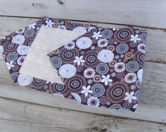 REDUCED PRICE Quilted Table Runner Hand Quilted Reversible Runner Brown and Beige Table Runner Hand Quilted Table  Topper