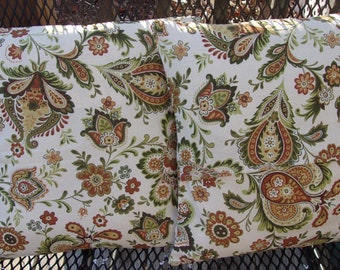 Decorative Pillows Dark Red and Green Floral on Off-White 16" Pillows With or Without Inserts