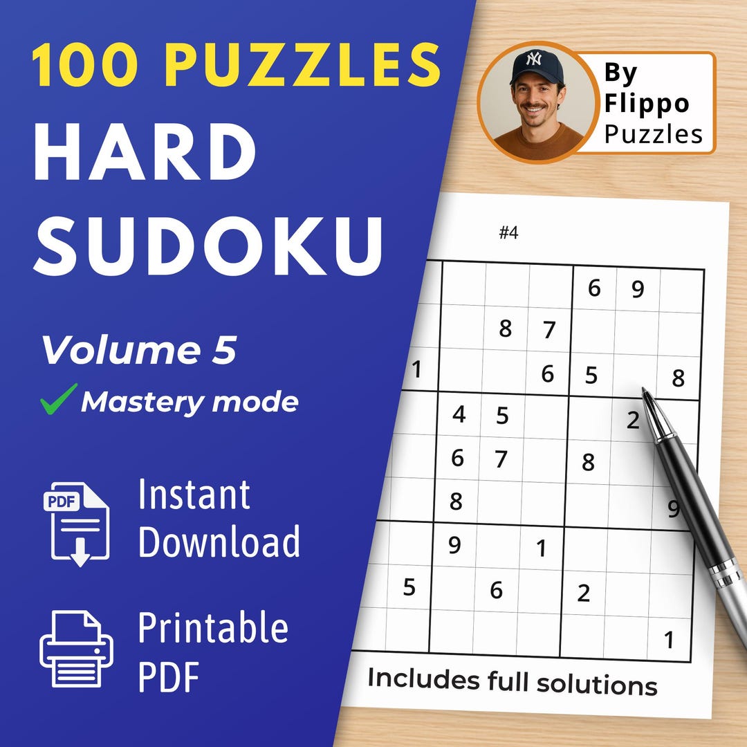 Hard Sudoku Printable PDF — 100 Puzzles With Solutions for Adults